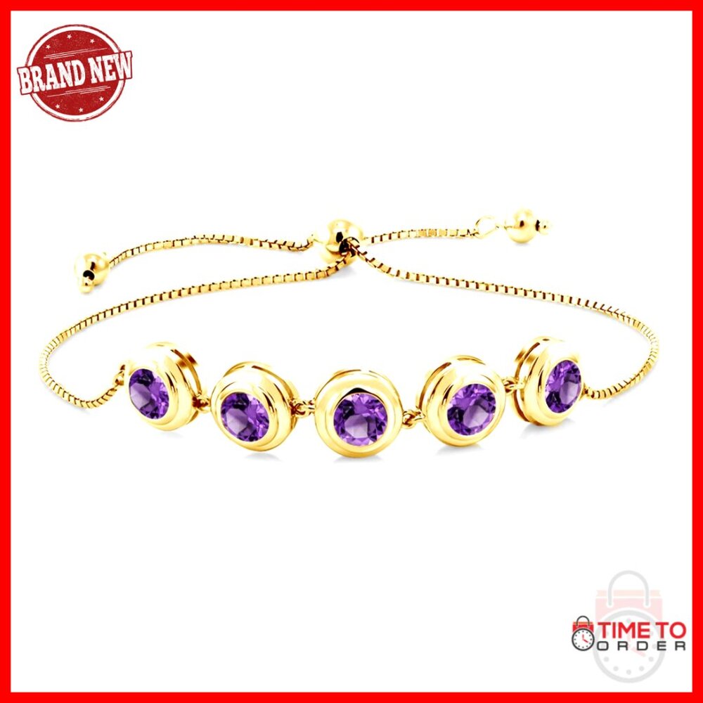 Adjustable Tennis Bracelet 6mm Gemstone Sterling Silver Gold Plated